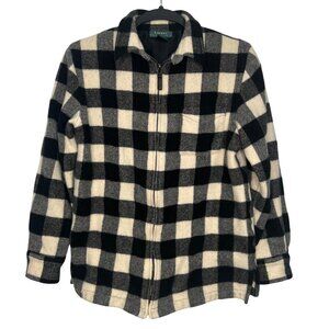 Lauren Ralph Lauren Wool Flannel Shacket Black White Check Medium Full Zip Women